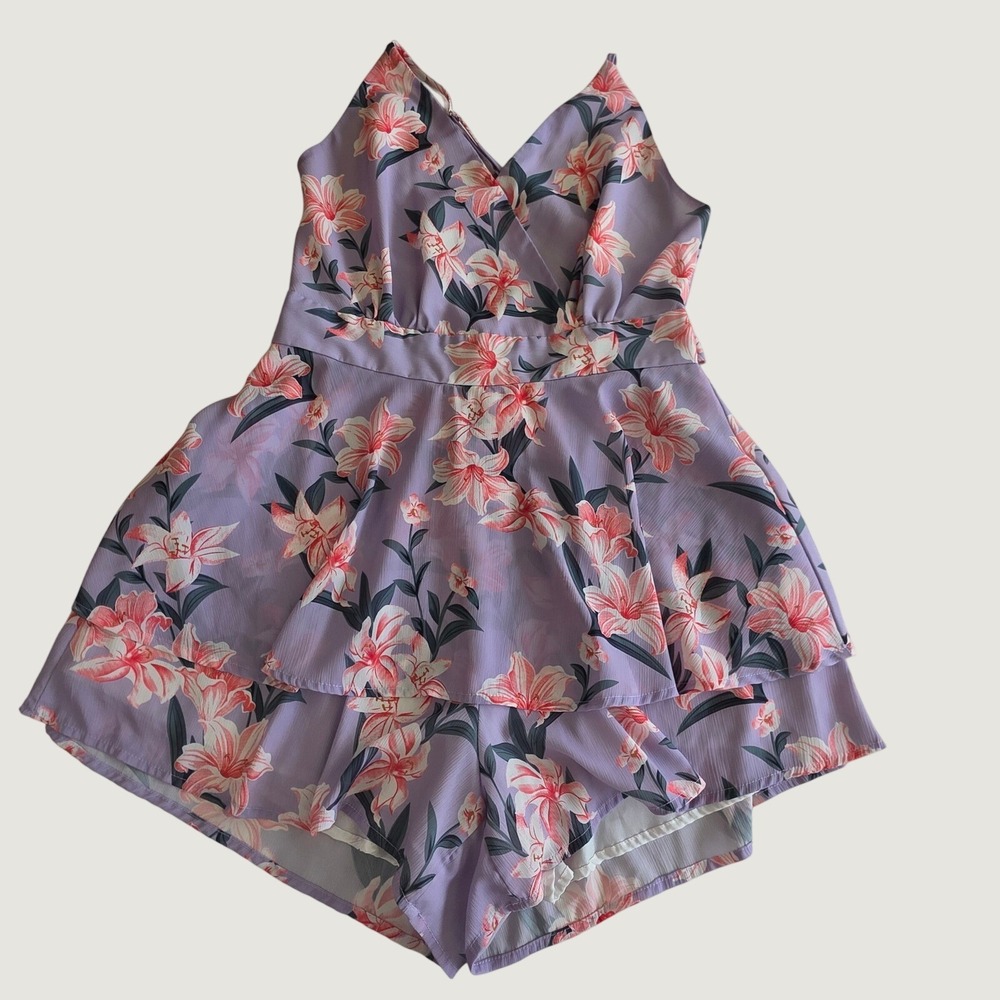 Fashion Classic Floral Romper Lavender Coquette Garden Fairycore Skort Large